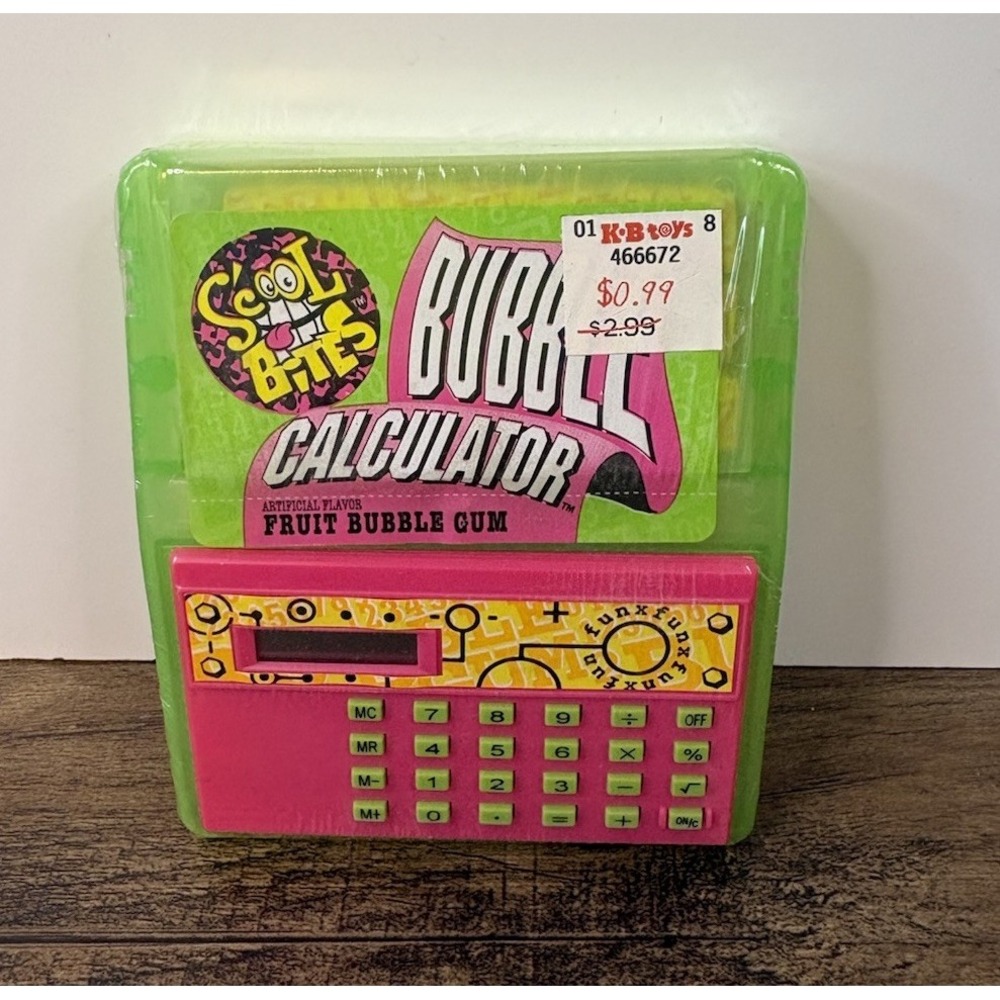 Vintage S'cool Bites Bubble Gum Plastic Calculator Holder Toy 1995